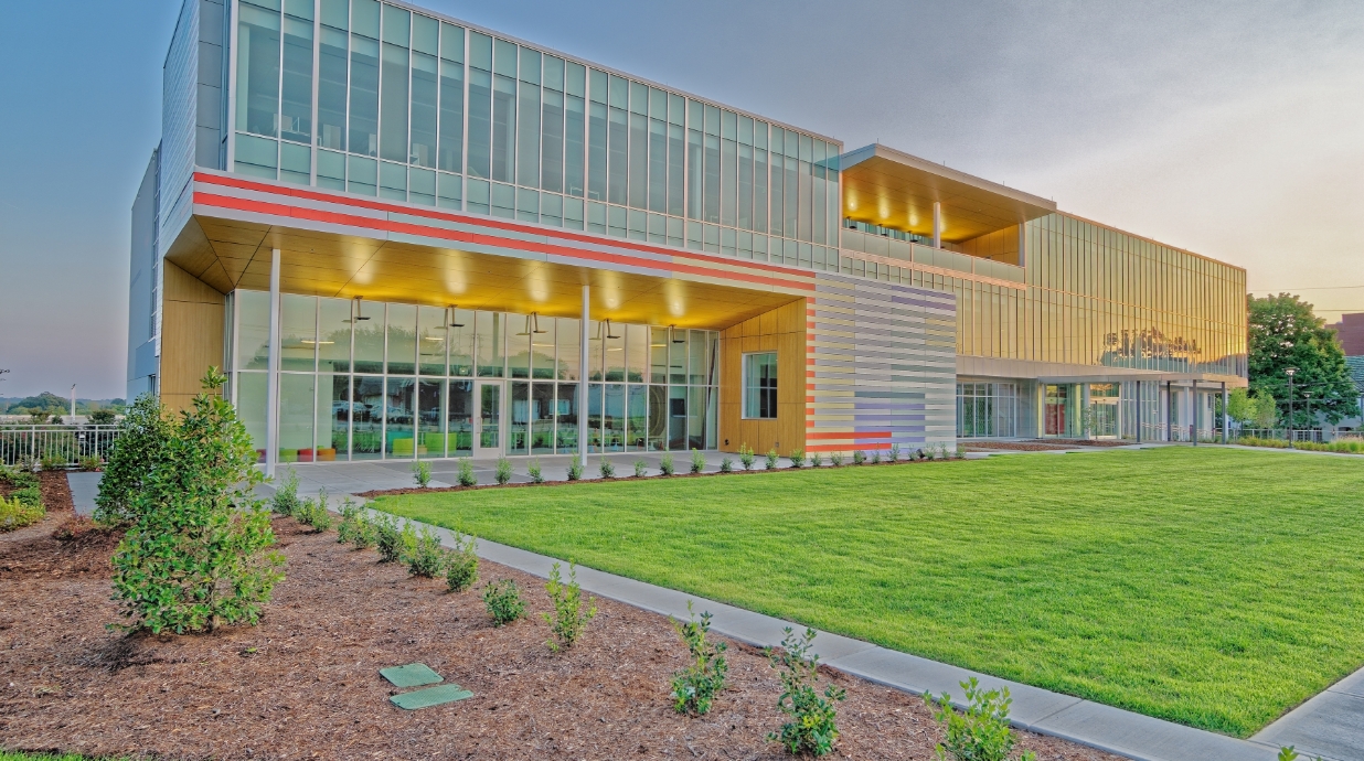 Forsyth County Central Library front exterior Downtown Winston-Salem Partnership’s Downtown Excellence Award for Blum Construction